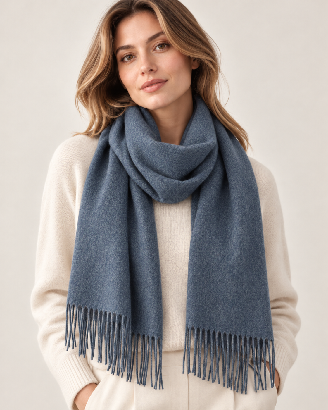 Blåt halstørklæde i 100% cashmere til kvinder Paris (5)