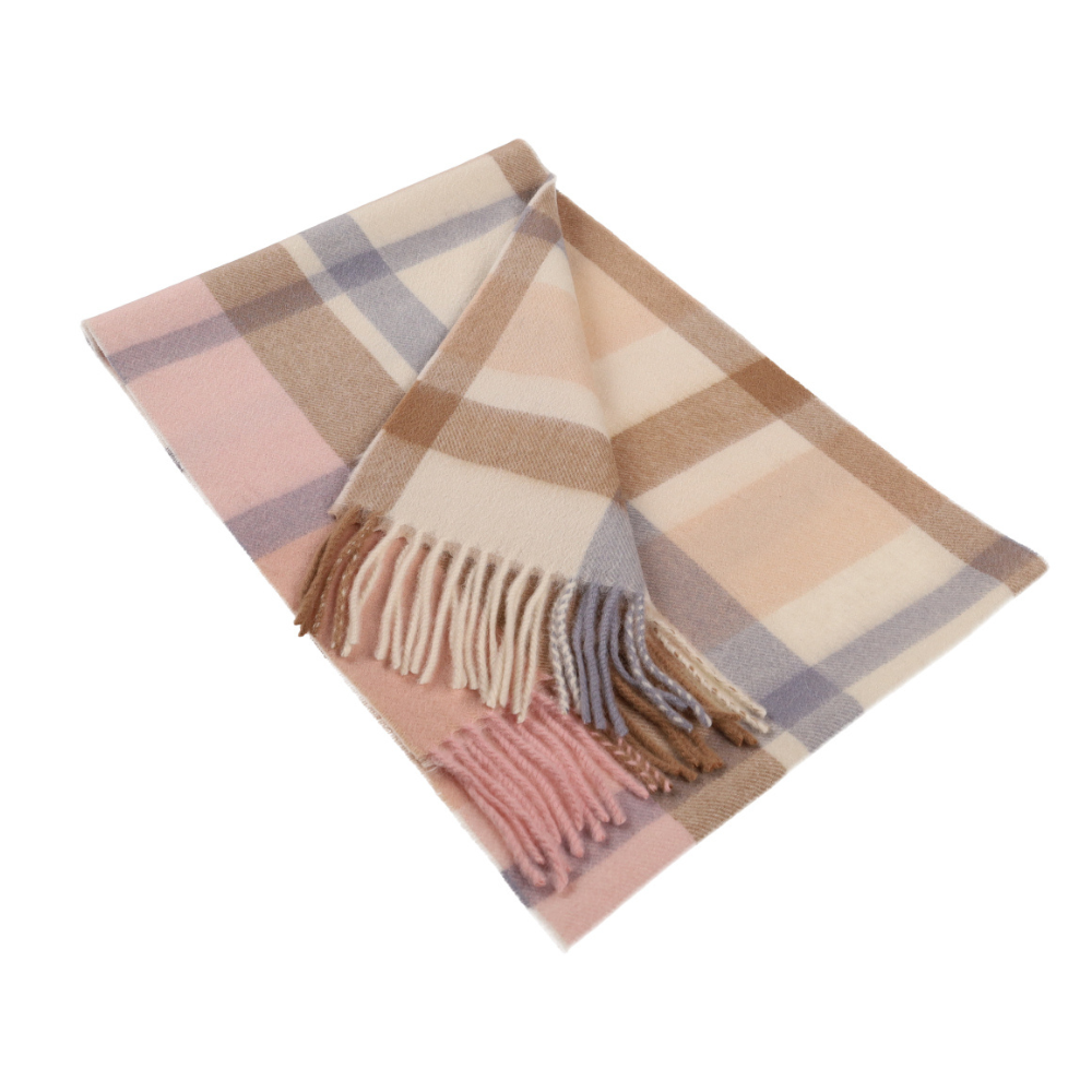 Ternet halstørklæde i 100 % uld, beige – London (1)