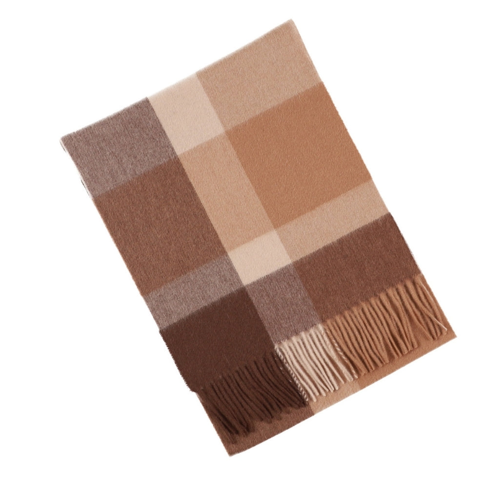 Halstørklæde med store tern i 100 % uld, brun og beige – York (6)
