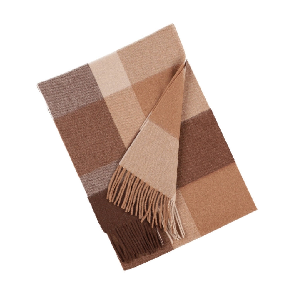 Halstørklæde med store tern i 100 % uld, brun og beige – York (3)