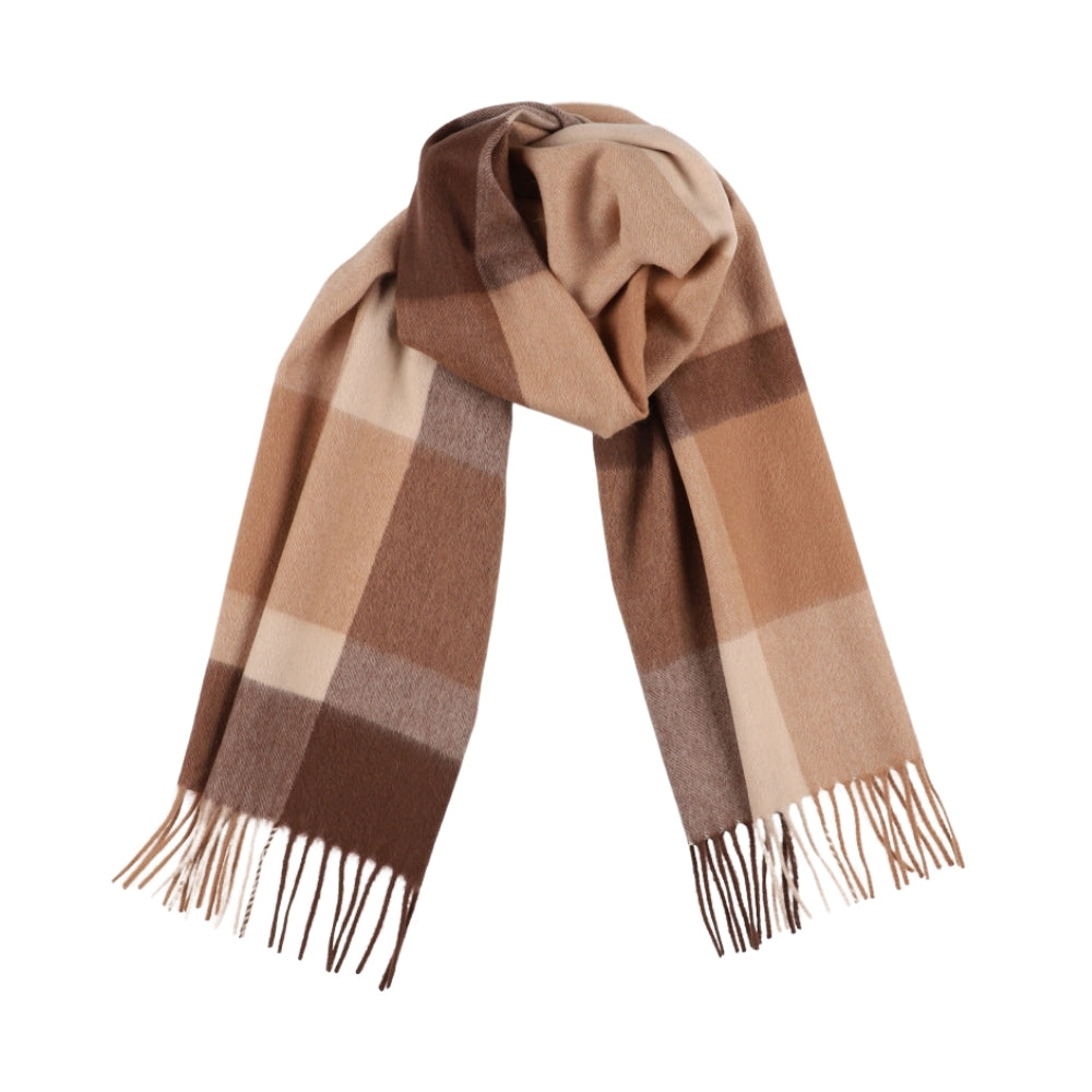 Halstørklæde med store tern i 100 % uld, brun og beige – York (4)