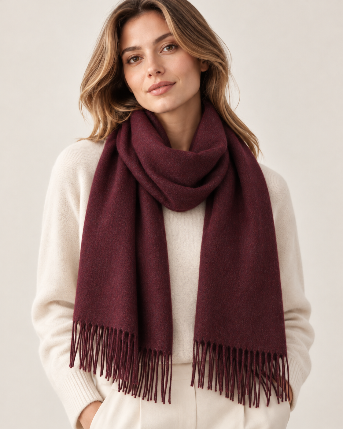 Bordeauxrødt cashmere halstørklæde til kvinder til vinter Paris (5)