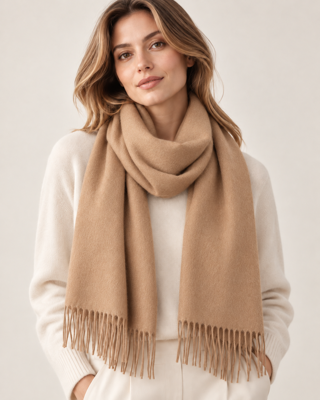 Lysbeige cashmere halstørklæde til kvinder til vinter Paris (5)